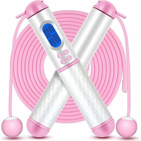 DEESSE SHOP - Corde à sauter lestée pour le fitness, corde à sauter sans fil avec compteur de calories, corde à sauter numérique réglable, rose (1/5)