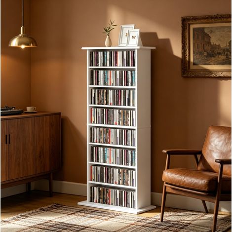 Mueble para CD/DVD de 8 compartimentos, 58 x 24 x 126,3 cm, blanco OKWISH (1/5)