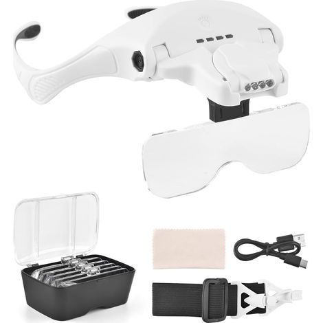 Lupen, Lupen mit USB-Ladefunktion, 4 LED-Leuchten und Touch-Schalter, Stirnlampe zum Lesen, für Juwelierstickereien und Diamantmalereien