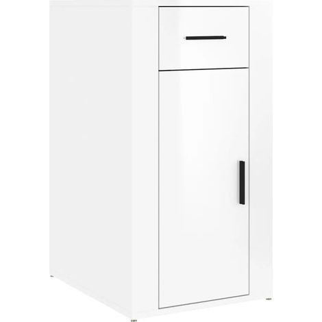 Armoire de bureau pratique avec grand espace de rangement 40 x 49 x 75 cm en bois d'ingénierie blanc brillant (1/5)