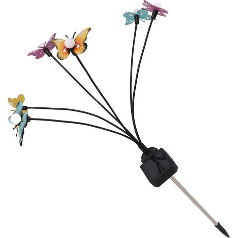 Lot de 2 lampes solaires de jardin papillon oscillant, étanches, pour extérieur, cour ou jardin, avec LED décoratives en fer. (1/5)