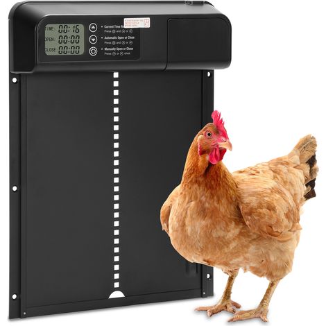 Jiubiaz Automatische Hühnertür Batteriebetrieben mit Timer und LCD, Hühnerklappe mit Einklemmschutz, Manuell Bedienbar, Schwarz (1/5)