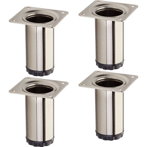 4er Pack - Möbelfuß BRAVO Höhe 80 mm (+ 10 mm) Ø 40 mm Edelstahloptik höhenverstellbares Schrankbein aus Stahl Stützfuß belastbar bis 50 kg von SOTECH