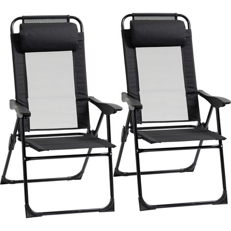 Set de 2 sillas plegables de jardín negras de acero con respaldo ajustable (1/5)
