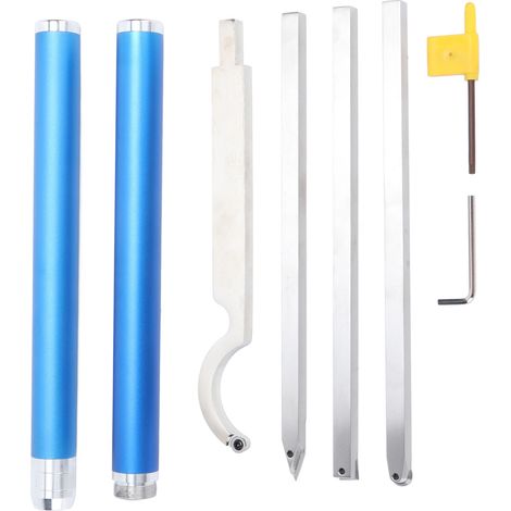 Ensemble de 8 outils de tournage à bois en acier inoxydable avec plaquettes carbure de tungstène, outils de dégrossissage et finition pour tour à bois, poignée et clé incluses (1/5)