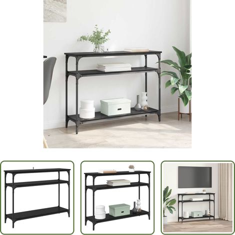 Wohnzimmer -  Konsolentisch mit Regal Schwarz Eichen-Optik 100 x 29 x 75 cm (1/5)