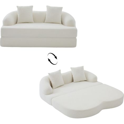 FurnitureR 2-Sitzer Schlafsofa Beige aus Chenille, 157 cm Kompaktes Schlafsofa mit ca. 153 x 157 cm Liegefläche, weicher Chenille, Schaumstoff und ohne Montage (1/5)