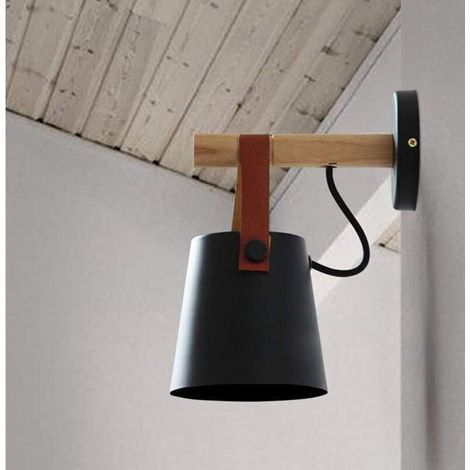 E27 Applique Moderne Métal Style Fer Forgé Bois Ceinture Applique Creative Nordic Lighting Suspension (Noir) - RW (1/5)