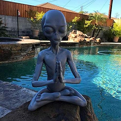 Statue extraterrestre méditative en résine, décoration de jardin intérieur/extérieur, figurine zen pour bureau, pelouse, maison. (1/4)