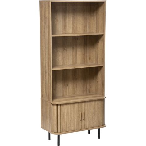 Bibliothèque en bois MDF naturel et acier coloris noir - Longueur 80 x Profondeur 39 x Hauteur 179,6 cm (1/4)