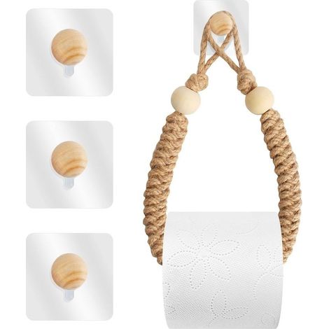 4 PCS Porte Papier Toilette Corde, Porte Papier Toilette Porte Papier WC Corde Porte Serviette Corde Porte Papier Corde avec 3 Crochets pour Salle de Bain sans Perçage (54cm) (1/5)