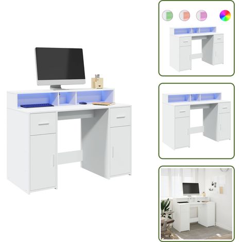 Bureau avec lumières LED blanc 120x55x91 cm bois d'ingénierie - Bureau - Bureaux - Bureau De Travail - Bureau D'écriture (1/5)