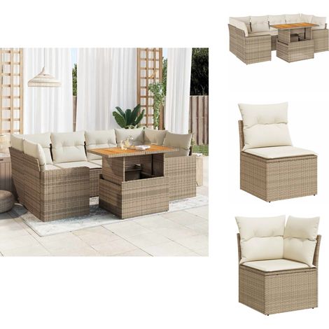 7-tlg. Garten-Sofagarnitur mit Kissen Beige Poly Rattan - Garten Sofagarnitur - Garten Sofagarnituren - Outdoor Sofagarnitur - Sofagarnitur Terrasse (1/5)