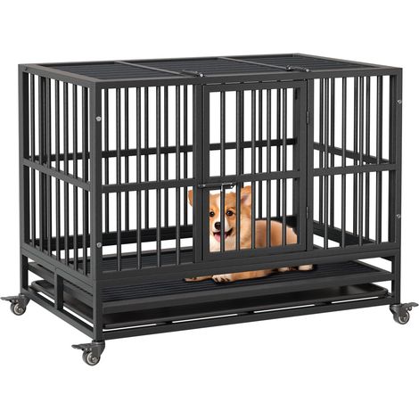 Cage Pliable à Double Porte pour Chien - 94 x 58,5 x 74,8 cm - avec Roues à 360° - avec Plateau Amovible - pour Chiens de Taille Moyenne et Grande (1/5)