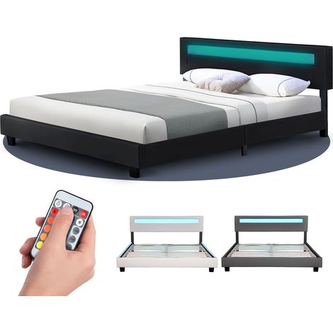 Juskys Polsterbett Paris – modernes Bettgestell mit LED Beleuchtung, Lattenrost & Kopfteil – Kunstleder & Holz – Bett Doppelbett – 160×200 cm schwarz (1/5)