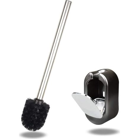 Brosse WC, porte-balai amovible, brosse WC murale pour le nettoyage de la pièce, design moderne et décoratif – noir (1/4)