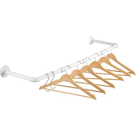 Tringle à Vêtements Murale Blanche 100 cm, Tige Métallique Tubulaire pour Cintres, Structure Démontable pour Couloir et Garde-Robe, Espacement de 25 cm, Capacité de Charge 30 kg (1/5)