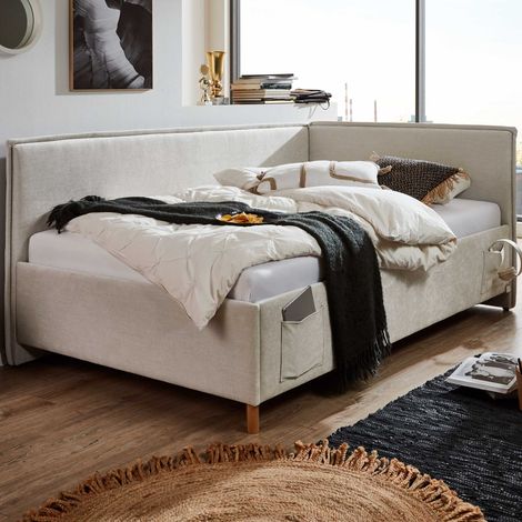 Lit coffre Ollie  Avec dossier  90 x 200 cm  Beige design (1/5)