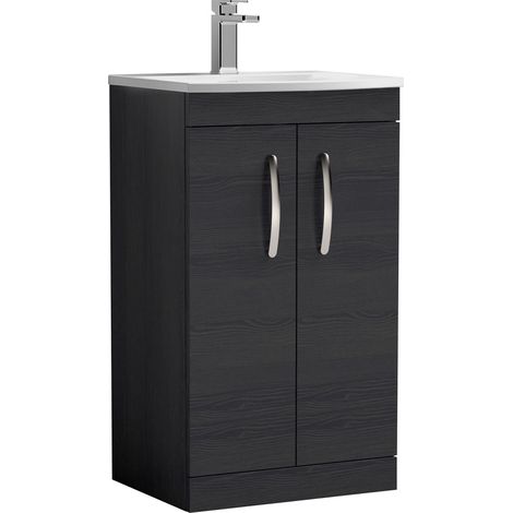 Millwich Contemporary 2 Door Floor Standing Vanity Unit with Curved Basin, Charcoal Black, 500mm