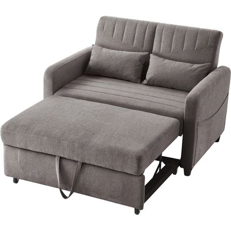 Sofá cama de 2 plazas gris con respaldo reclinable en 3 posiciones y tejido transpirable (1/5)