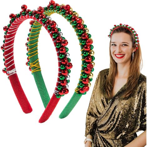 Lot de 2 serre-têtes de Noël pour adultes - Avec clochettes - Accessoires de cheveux - Bandeau de Noël - Rouge et vert - Petits objets - Calendrier de l'Avent (1/4)