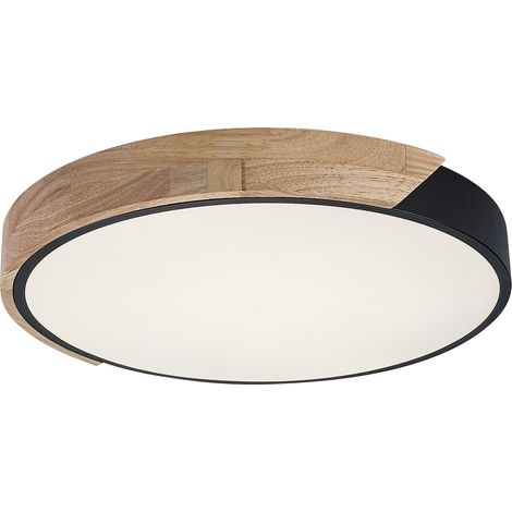 Plafonnier LED rond scandinave noir et bois 24W 4000K 1900 lm (1/5)