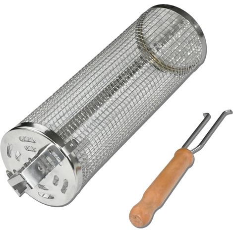Panier à rôtissoire – Paniers de gril rouler Filet Tube barbecue Cage cylindrique ronde en maille pour Accessoires cuisson viande, crevettes, légumes s - (1/5)