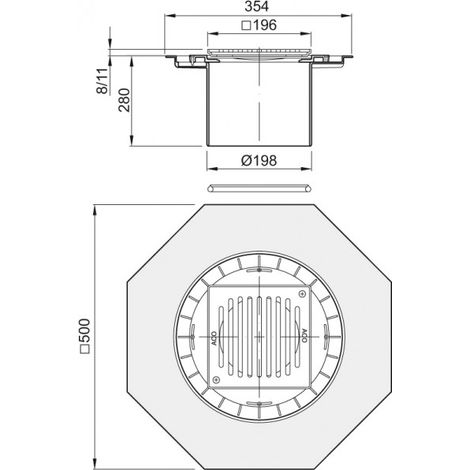 ACO Aufsatzstück AV-Selecta PP 196x196/ K3/ verlängert/Rost verschraubt, 5084.91.01