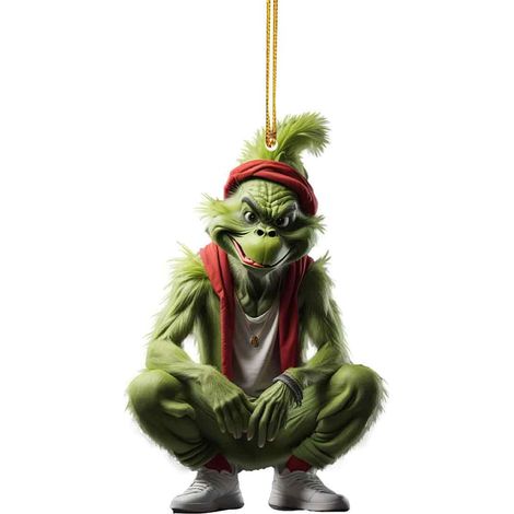 Grinch-Anhänger aus grünem Acryl, ideal für Weihnachtsbaum, Auto oder als Dekoration für drinnen und draußen. (1/5)
