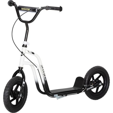 Kinderroller mit verstellbarem Lenker, große Räder, Parkständer, Handbremse, für Kinder im Alter von 5-12 Jahren, Weiß