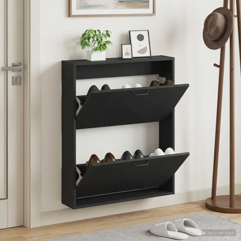 vidaXL Wall-Mounted Shoe Cabinet HAARLEM 71 x 17 x 86 cm Black (1/5)