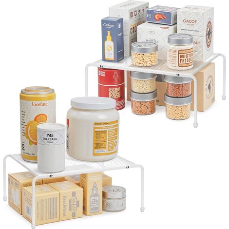 Lot de 2 organisateurs de cuisine et étagères de rangement, tablettes de garde-manger en maille métallique pour comptoirs et placards, étagère extensible pour vaisselle, assiettes, épices et (1/5)