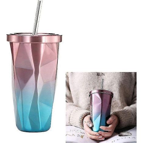Gobelets en acier inoxydable à dégradé avec pailles - Gobelets portables et pratiques pour les voyages (1/5)