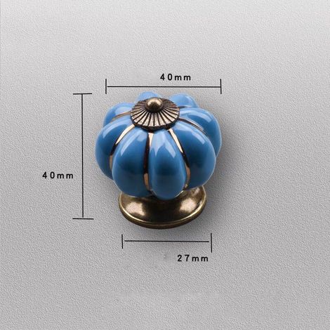 Juego de 2 tiradores de cajón de cerámica vintage con forma de calabaza, 40x40 mm (diámetro x altura) - Azul (1/4)