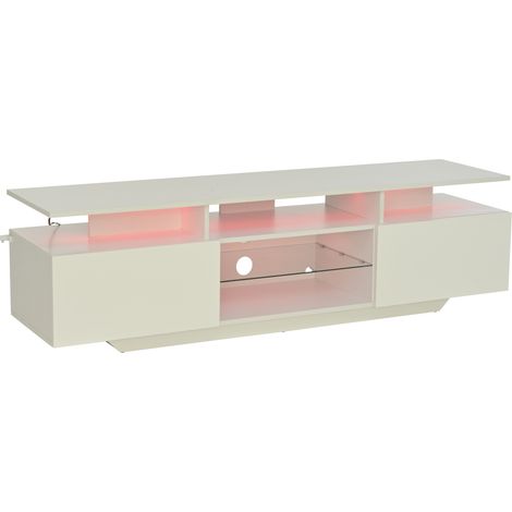 Mueble TV blanco de MDF con LED, 160 x 40 x 45 cm, para TV de 70 pulgadas (1/5)