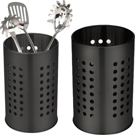 Porte-ustensiles de cuisine pour comptoir , Panier d’ustensiles noir en acier inoxydable, organisateur élégant de ferme et pot d’ustensiles de décor de cuisine (1/4)