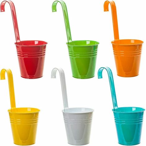 Juego de 6 macetas colgantes de colores, maceta de flores de colores para balcón, maceta colgante de metal de colores, maceta colgante, maceta de metal con personalidad, maceta grande creativa (1/5)