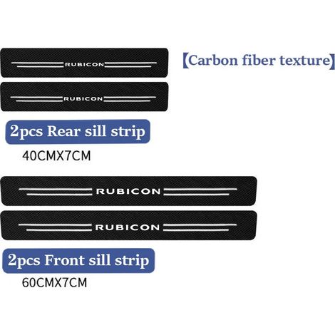 (4 pièces RUBICON) Protections de seuil de porte auto autocollantes en fibre de carbone, compatibles avec les Jeep Rubicon. Protection anti-rayures. Accessoires inclus. (1/4)