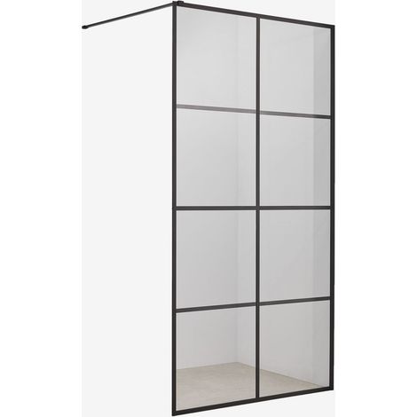 Paroi de douche fixe à motif damier, verre trempé 8 mm et aluminium Camden SKLUM Noir Mate