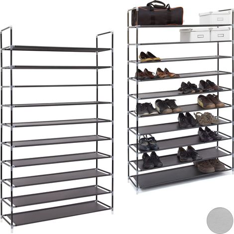2 x Schuhregal XXL, 10 Ebenen, erweiterbare Schuhablage für 50 Paar Schuhe, Stoff, Metall, HBT 175,5x100x29 cm, schwarz
