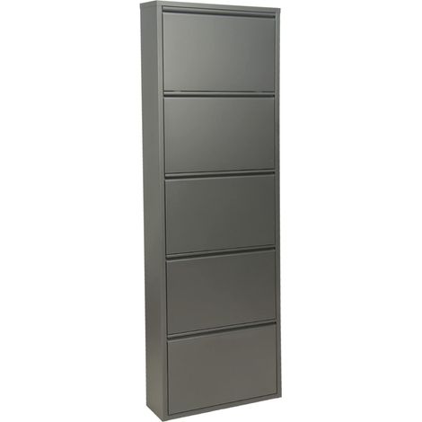 Meuble à Chaussures avec 5 tiroirs en métal Gris foncé 50x15x170cm (1/3)