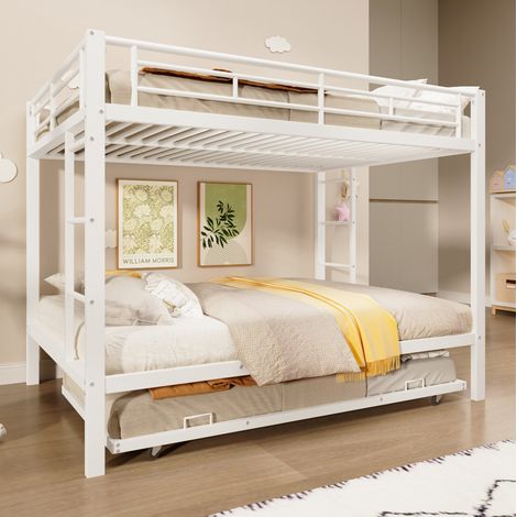 Litera infantil 140x200 cm de metal blanco con cama nido, sin colchón - CHICFURN (1/5)