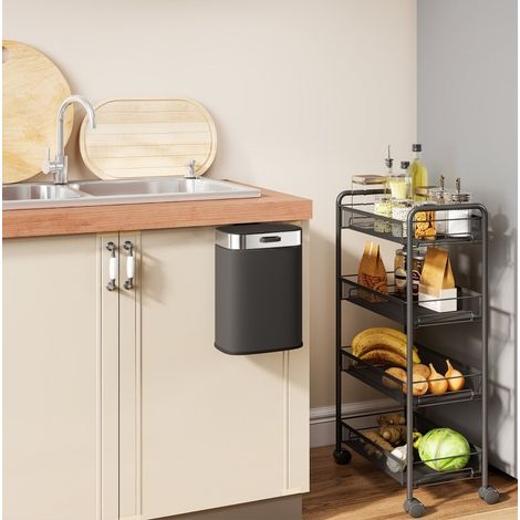 Papelera de cocina de acero inoxidable, 5 L, con tapa abatible, negra HAVRYA (1/4)