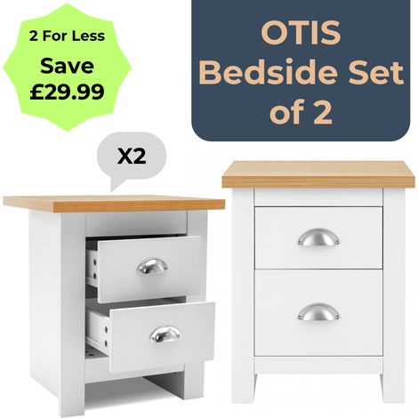Bedside Table Cabinet Side End Table Nightstand Storage Organizer Pair of 2