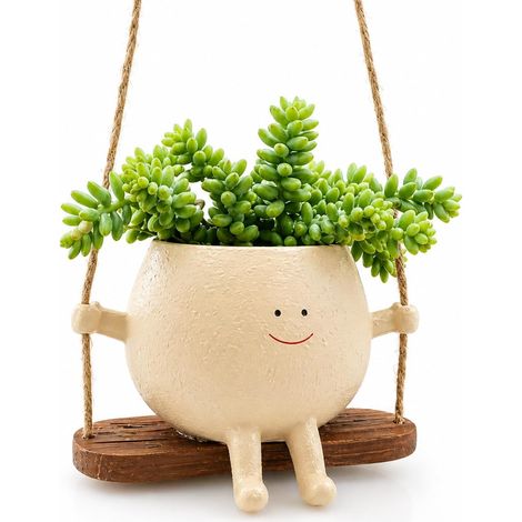 Pot suspendu à visage souriant avec balançoire, jardinière en résine pour intérieur et extérieur, cache-pot décoratif. (1/5)