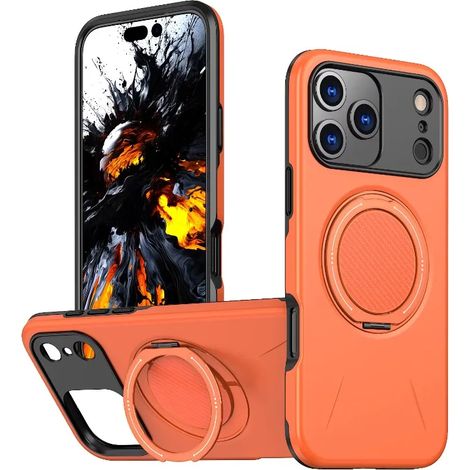 (Orange, iPhone 15 Pro) Étui de protection avec support magnétique pour voiture, étui de protection antichoc et chargement sans fil (1/4)