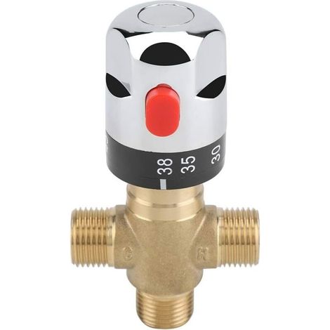 Nannigr Vanne Mélangeur Eau Chaude Froide Robinet mitigeur thermostatique en laiton solide Robinet température fixe pour lavabo Cuisine Salle de bain Toilette G1/2 35-45℃ 15mm (1/5)