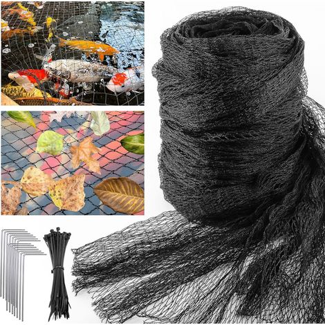 Filet de protection pour étang à poissons - 4,5 x 6 m - Maille fine tissée - Pour garder les hérons à l'écart - Noir - Protège les poissons koï contre les ratons laveurs (1/5)