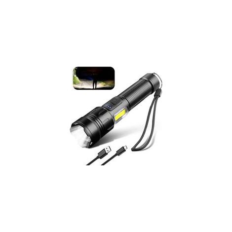 Linterna LED COB ultrabrillante de 1000-1200 lúmenes, recargable por USB, 3 modos, portátil, resistente al agua IPX4, para uso en exteriores.