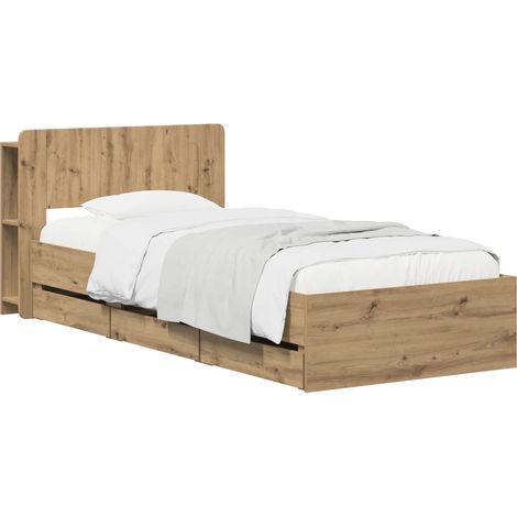 Bed Frame with Storage and Headboard Artisan Oak 90 x 200 cm vidaXL (1/5)
